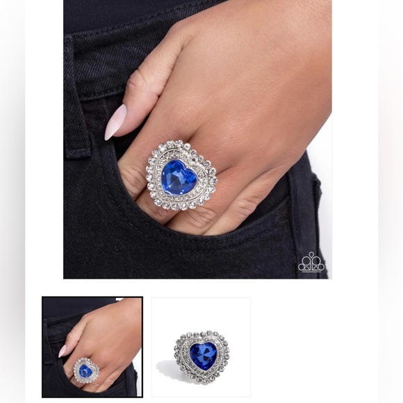 💙🩶💙 “HEAD OVER HEART” BLUE RHINESTONE RING ~ PAPARAZZI❗️💙🩶💙 - Picture 4 of 4